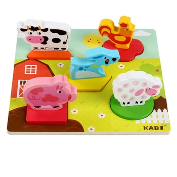 Creative Ferma de Animale 3D Puzzle din Lemn Copilul de Mână Apucați Jucării Tangram Puzzle Bord pentru Sugari Cognitive Puzzle-uri Jucarii Educative Cadou