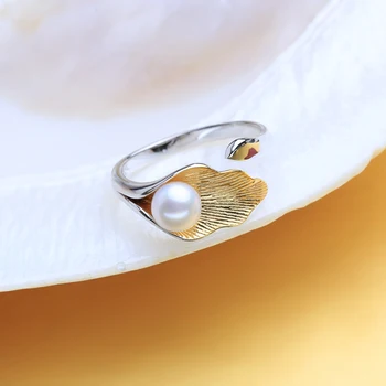 FENASY Argint 925 Inel de sex Feminin Forma Frunze Naturale de apă Dulce Pearl Inele Pentru Femei Bijuterii Fine