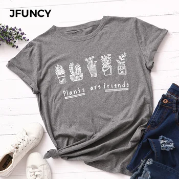 JFUNCY Plus Dimensiunii Vară pentru Femei T-shirt cu Maneci Scurte Largi de sex Feminin Tee Top din Bumbac Tricou Creative de Imprimare Tricou Femeie