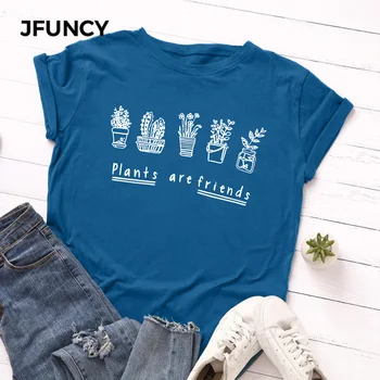 JFUNCY Plus Dimensiunii Vară pentru Femei T-shirt cu Maneci Scurte Largi de sex Feminin Tee Top din Bumbac Tricou Creative de Imprimare Tricou Femeie