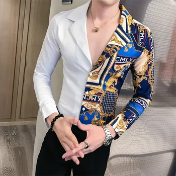 2019 îmbrăcăminte de Brand de Moda Barbati primavara Casual din bumbac cu maneca lunga bluza/Bărbați de Înaltă calitate de apel de Afaceri de imprimare tricou Om Topuri