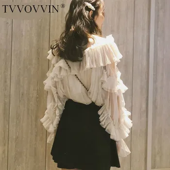 TVVOVVIN 2020 Primavara-Vara pentru Femei de Moda Haine de Vacanta Alb Frunze de Lotus Neregulate Plasă de Dulce Elevii Tricou Fusta Sset V045