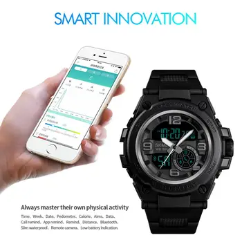 SKMEI Sport Ceasuri Inteligente Bărbați Bluetooth Dual Display Digital Ceasuri Mens 5Bar Smartwatch rezistent la apa Relogio Masculino 1517