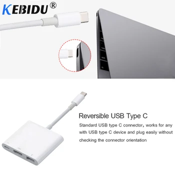Kebidu C USB la HDMI compatibil cu USB 3.1 Type C Hub USB-C to USB 3.0/ Tip C de sex Feminin Adaptor Încărcător, pentru Noul Macbook, Dell XPS