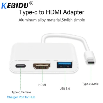 Kebidu C USB la HDMI compatibil cu USB 3.1 Type C Hub USB-C to USB 3.0/ Tip C de sex Feminin Adaptor Încărcător, pentru Noul Macbook, Dell XPS