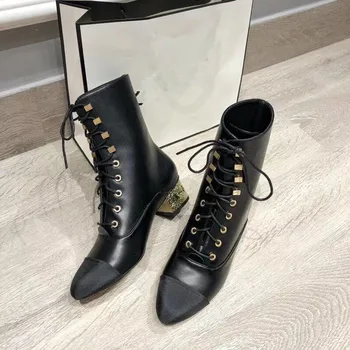 2020 nouă femei cizme negre cu toc înalt cizme cizme scurte cu cap Rotund de culoare de potrivire glezna cizme pentru femei cizme de iarna tocuri boty