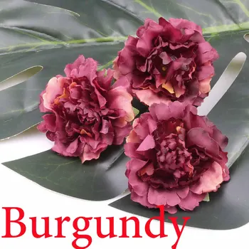 Burgundia capete de Flori vrac Meserii Mătase Artificială Bujor Cap de Floare de Gradina Decor Nunta Brosa Flori False 20buc 6cm