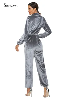 Catifea moale Salopeta Femei cu Fermoar Multi-buzunar Maneca Lunga Salopetă Elegantă Femeie de Marfă Salopete Streetwear Velur Treninguri
