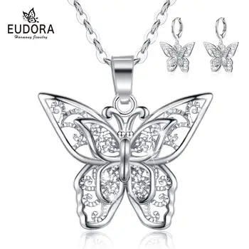 Eudora aur/argint fluture Set de Bijuterii fluture Pandantiv Colier fluture picătură Cercei cadou de Nunta bijuterii fine pentru femei