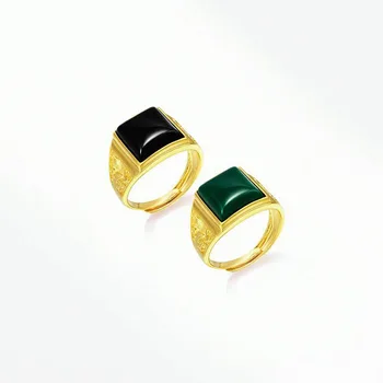 MxGxFam 24 k Aur Pur de Culoare Verde, Negru Inele de Piatră ( Ajustate ) Bijuterii Pentru Barbati Design Original