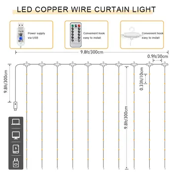 3Mx3M USB LED Zână Șir de Lumini de Craciun Perdea de Lumină Led String Control de la Distanță de Nuntă/Petrecere/Cortina/Decoratiuni de Gradina