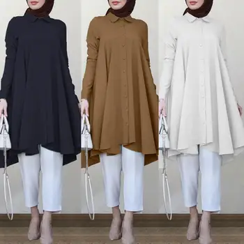 Vintage Asimetric Tricouri Femei Toamna Bluza ZANZEA 2021 Casual cu Maneci Lungi turc Halat Tricouri Femei Solide Islam Îmbrăcăminte