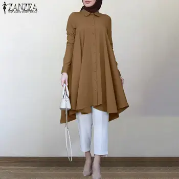 Vintage Asimetric Tricouri Femei Toamna Bluza ZANZEA 2021 Casual cu Maneci Lungi turc Halat Tricouri Femei Solide Islam Îmbrăcăminte
