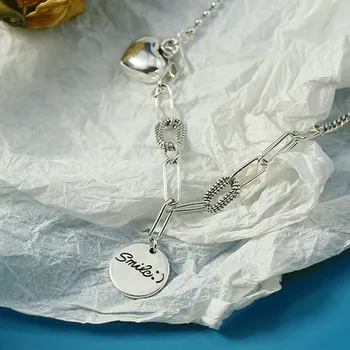 Real Argint 925 Geometrice rotunde litere Cravată Colier Pentru Femei de Moda Minimalist Bine de Bijuterii Accesorii Drăguț cadou