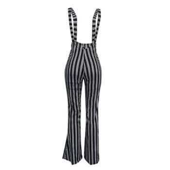 Femei Vintage Bretele Salopeta 2018 Doamnelor Clubwear Costum de Partid fără Mâneci Negru cu Dungi Salopeta Pantaloni Lungi Șifon
