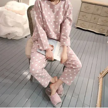 Simplu Pijamale Femei, Pijamale Bumbac Amestec Lobng Maneca Doamnelor Pijama Seturi Homewear de Desene animate Drăguț Seară