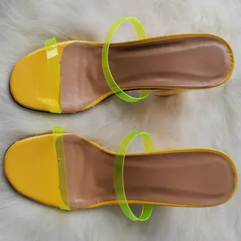 De Vară 2020 Indesata Tocuri inalte PVC Femei Pantofi Cu Deget de la picior Deschis Cristal Sexy Cuvântul Platfor Femei Sandale de Curea Glezna Roma Pantofi