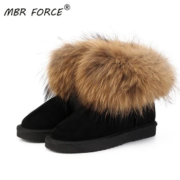 MBR VIGOARE de Top Vacă din piele Naturala blana de vulpe pentru femei scurte de iarna glezna cizme de zapada pentru femei pantofi de iarna pentru femei Cizme pentru Femei