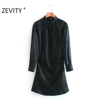 Zevity Noua Moda pentru Femei Culoare Solidă Singur Pieptul Mini Rochie Camasa Femei Maneca Lunga Casual Chic cu Fermoar Lateral Vestido DS4618