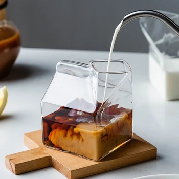 Simplu, Transparent Cutie Lapte Forma Cupe de sticlă Pahar Sticlă Sticle de Apa Suc Cafea, Ceai Drinkware