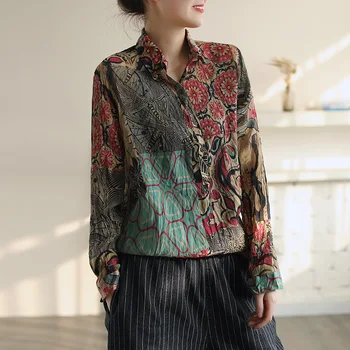 SUFLET DE TIGRU Chinezesc Stil de Moda Toamna Doamnelor Designer de Streetwear Femei Imprimate Tricouri Largi Florale Casual, Bluze Plus Dimensiune