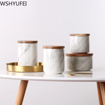 Nordic marmură sigilat cutii cu capace Ceramice borcane de depozitare Ceai, cutii de bomboane de biscuiti borcane camera de zi accesorii pentru casa WSHYUFEI