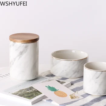 Nordic marmură sigilat cutii cu capace Ceramice borcane de depozitare Ceai, cutii de bomboane de biscuiti borcane camera de zi accesorii pentru casa WSHYUFEI