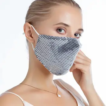 Moda Femei Strălucitoare Gura Masca Paiete Masca de Fata Respirabil, Anti Praf de Bumbac Masca de Protectie Lavabila de protecție Solară PM2.5 Filtru