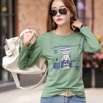 Shintimes Scrisoare de Imprimare T-Shirt cu Maneci Lungi Tricou Femei, Tricou Haine de sex Feminin Coreea Moda 2019 Bumbac Casual Tricou Femme
