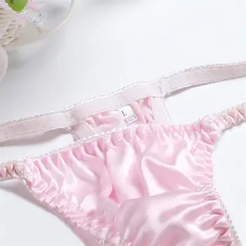 Sexy Mătase Pură Slip Tanga Femei G-String Chilotei Bikini Lenjerie De Corp Sănătos