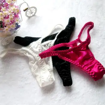 Sexy Mătase Pură Slip Tanga Femei G-String Chilotei Bikini Lenjerie De Corp Sănătos