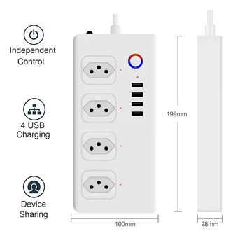 Zigbee Smart Power Strip Brazilia plug,UseeLink Inteligent Bara de Putere Multiple Priza prelungitor cu 4 porturi USB si 4 Dopuri de AC de Tuya.