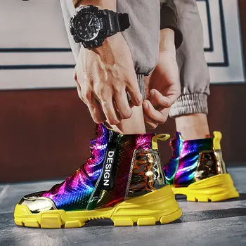 Noul Trend Colorat Hip Hop Sclipici Pantofi Barbati Casual High Top Adidași Bărbați Bar Club Streetwear Designer De Pantofi Pentru Bărbați Chaussure Homme