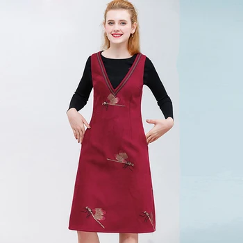 Singurul Plus Femeile Red Suede Încreți Butonul De Înaltă Calitate, De Sex Feminin De Iarna Elegante Rochii A-Line Îmbrăcăminte Exterioară 2020
