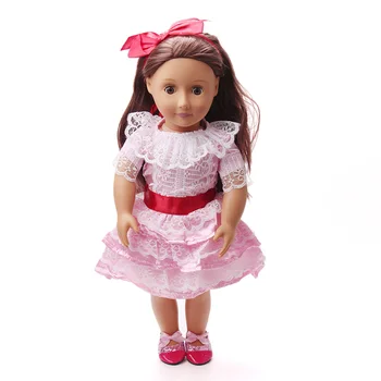 18 Inch Fete Doll Dantela Roz Rochie Tort+Arc Roșu American Nou-născut Fusta Jucarii pentru Copii Accesorii se Potrivesc 40-43 Cm Băiat Păpuși Cadou c109
