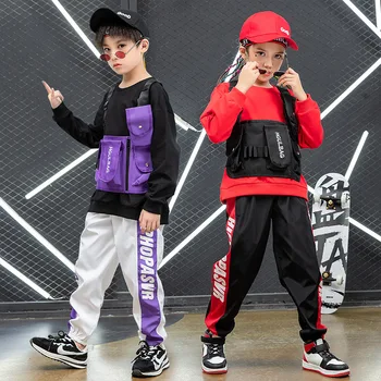 Copil Hip Hop Îmbrăcăminte Tricou Top Jogger Pants Militare Vesta tactica Geanta pentru Fată Băiat de Jazz, Dans, Costume de Haine de Stradă