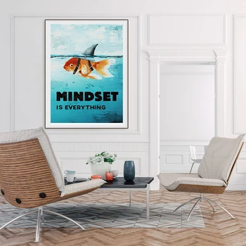 Animale Panza Pictura Mentalitatea Este Tot Motivaționale Rechin, Pește Panza de Artă și Postere de Imprimare Animale Imagine pentru Decor Acasă