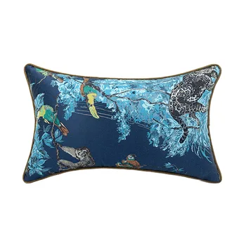 DUNXDECO față de Pernă Perna Decorativa Caz de Epocă Stil Chinezesc Animale de Pădure Colecție de Lux cu Broderie Albastru Coussin