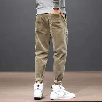 Stil Japonez, Moda Barbati Blugi De Designer Kaki Catifea Casual Pantaloni Cargo Streetwear Hip Hop Vrac Se Potrivi Largi Picior Pantaloni Harem