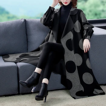 Haină lungă Femei 2020 Toamna Iarna Nou de sex Feminin Hanorac coreean Vrac Moda Casual cu buline toate-meci Sacou Rever tendință M334