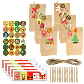 24 Seturi Casa De Crăciun Cadou Caseta De Hârtie Kraft Cookie-Uri Candy Bag Fulg De Nea Categorie 1-24 Advent Calendar Autocolante De Cânepă Frânghie Petrecere Supp