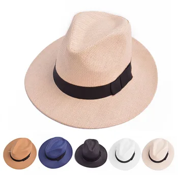 Femei Bărbați Pălărie De Paie Casual De Vara Pe Plaja La Soare Panama Jazz Palarie Palarie Unisex Capac Cu Panglică Neagră