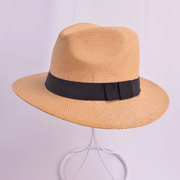 Femei Bărbați Pălărie De Paie Casual De Vara Pe Plaja La Soare Panama Jazz Palarie Palarie Unisex Capac Cu Panglică Neagră