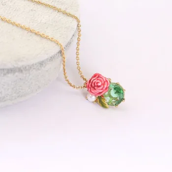 Flori Perla Verde de Cristal Pandantiv Colier de Aur-placa de Lanț Cravată Coliere Cadouri pentru Femei Mireasa Nunta Email Bijuterii