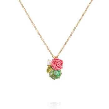 Flori Perla Verde de Cristal Pandantiv Colier de Aur-placa de Lanț Cravată Coliere Cadouri pentru Femei Mireasa Nunta Email Bijuterii