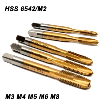 5 buc Set Spirale Punctul Drept Cutat Apăsați Burghie Titan Gaura Văzut și Adaptor HSS 6542/M2 pentru Mașini Filet Metric M3-M8