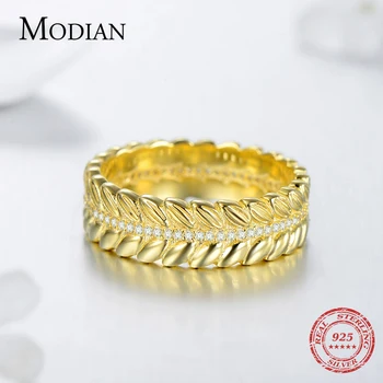 Modian Solid 925 De Argint Culoare De Aur Norocos Frunza De Copac Pot Fi Stivuite Deget Inel Pentru Femei De Moda A Aniversare De Bijuterii