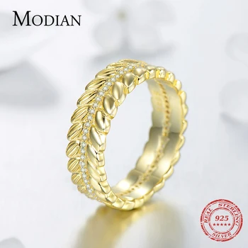 Modian Solid 925 De Argint Culoare De Aur Norocos Frunza De Copac Pot Fi Stivuite Deget Inel Pentru Femei De Moda A Aniversare De Bijuterii