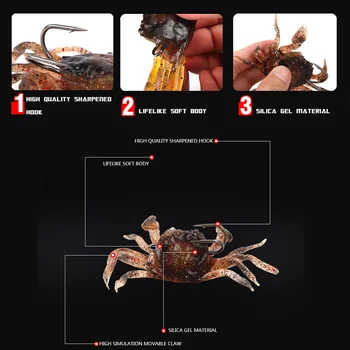 3pcs/mulțime de 34,5 g Moale Momeli de Pescuit Momeală Artificială de Crab cu Cârlige Ascuțite, Jigging Atrage Creatură a Mării Aborda Bionic Fals Momeala set