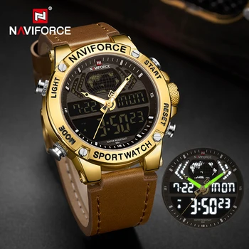 NAVIFORCE de Lux de Aur Mens Watch Sport Digital cu LED-uri de Cuarț Ceasuri Militare din Piele Impermeabil Ceas Barbati Relogio Masculino 2019